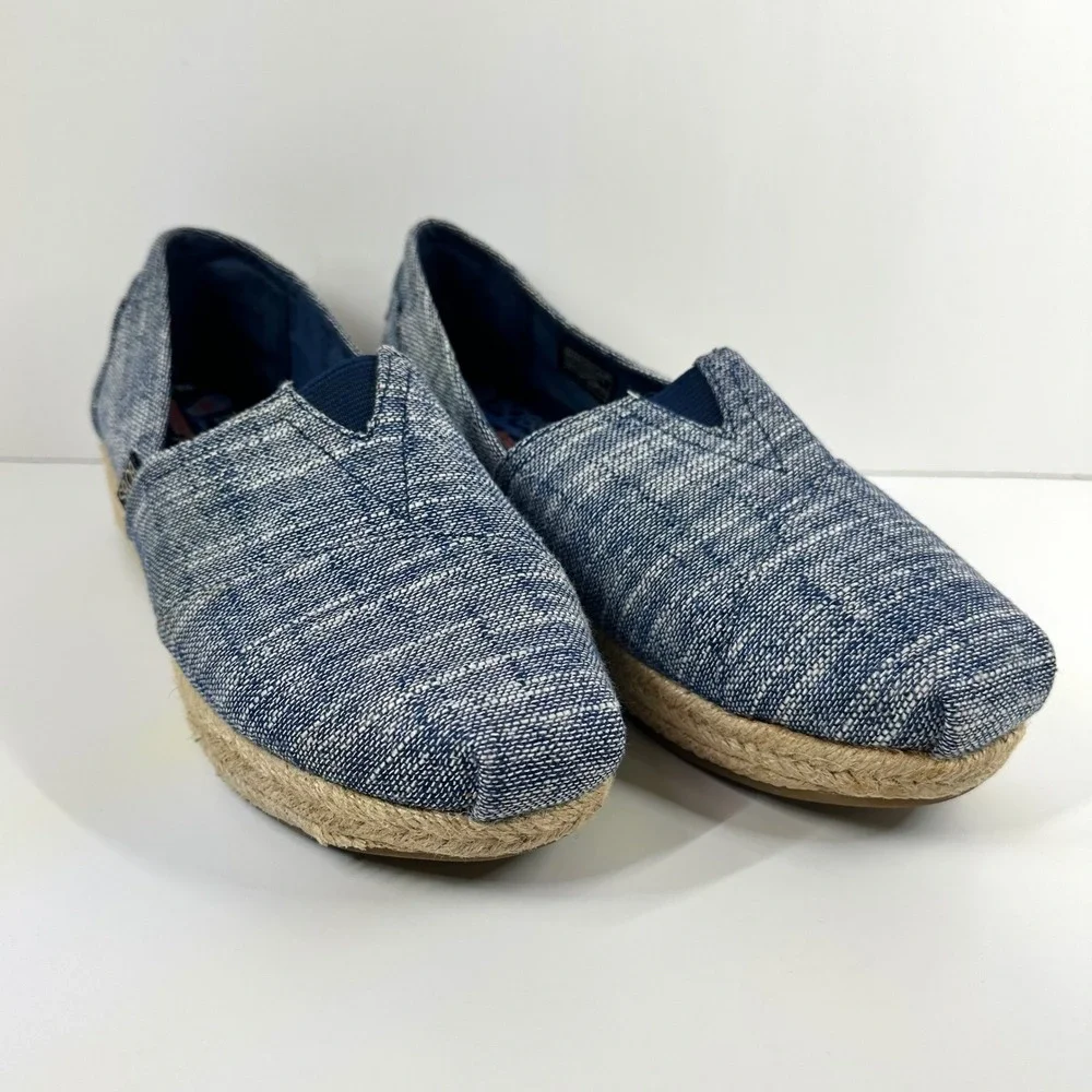 BOBS from Skechers Highlights Blue Woven Espadrille Platform Slip On Shoes 8.5
